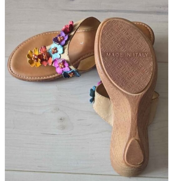 Italian Leather Sandals Floral sz 7 - Picture 5 of 8